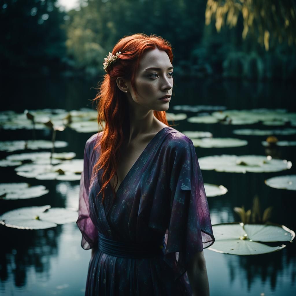 Red-Haired Nymph in Water-Lily Lake: Cinematic Film Still