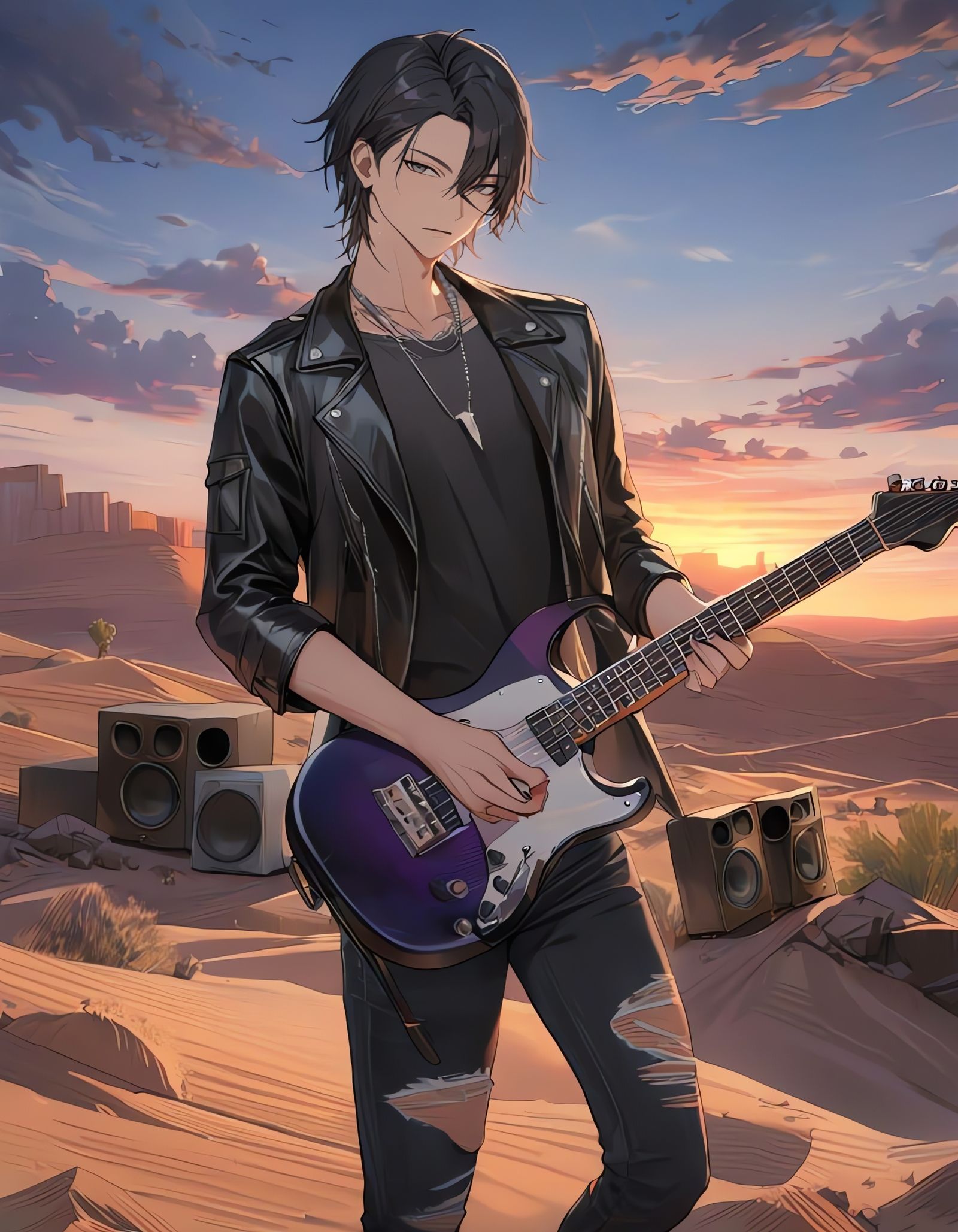 Ethereal Cowboy Musician in the Desert Twilight