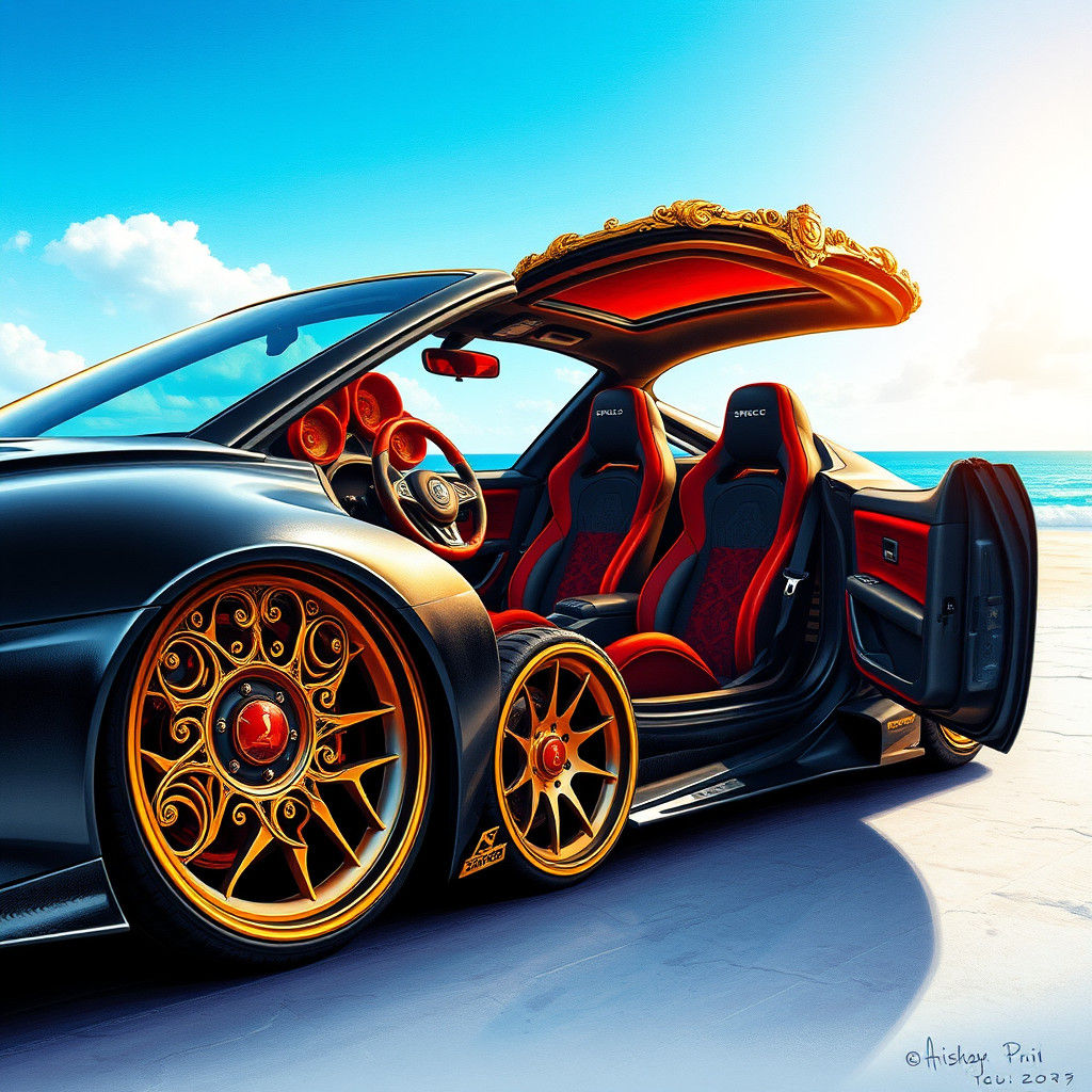 Custom Zaporozhets on Azure Beach, Digital Art