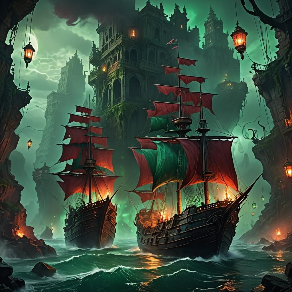 Cursed Ship Voyage Through Perilous Sea Ruins
