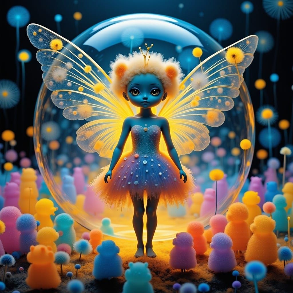 <lora:Blue Dandy Fae 2:1.0> Gummi bears in micro World insid...