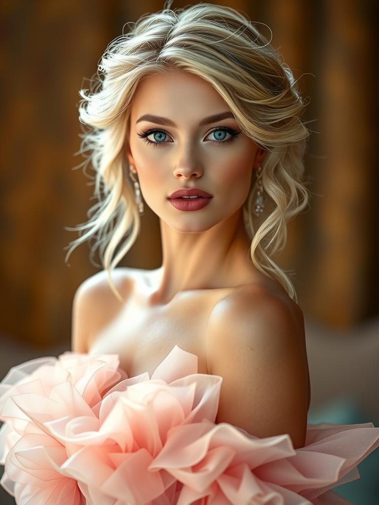 Blonde Model in Tulle Gown: High-Fashion Portrait