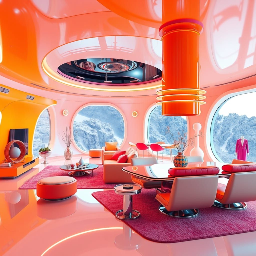 Sleek Futuristic Living and Dining Room in 3D