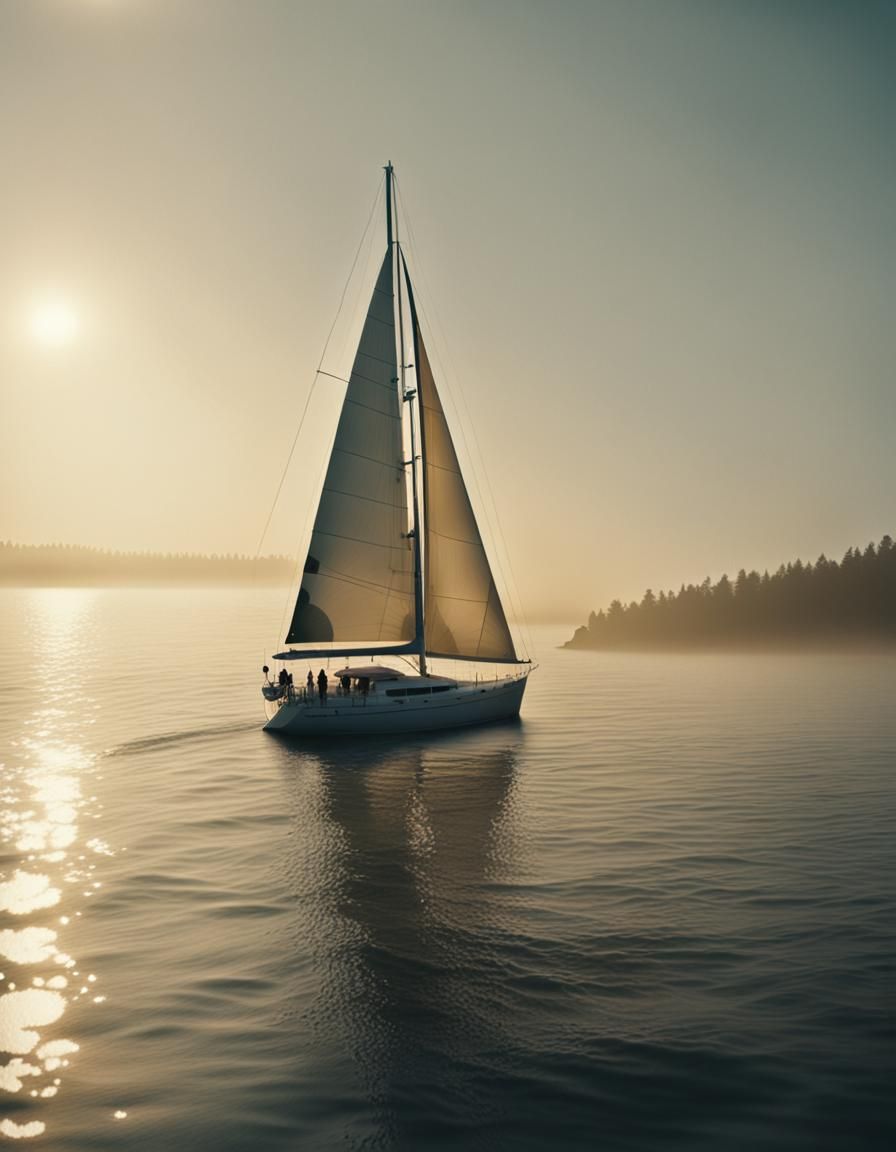 Serene Sailboat Glides on Calm Waters