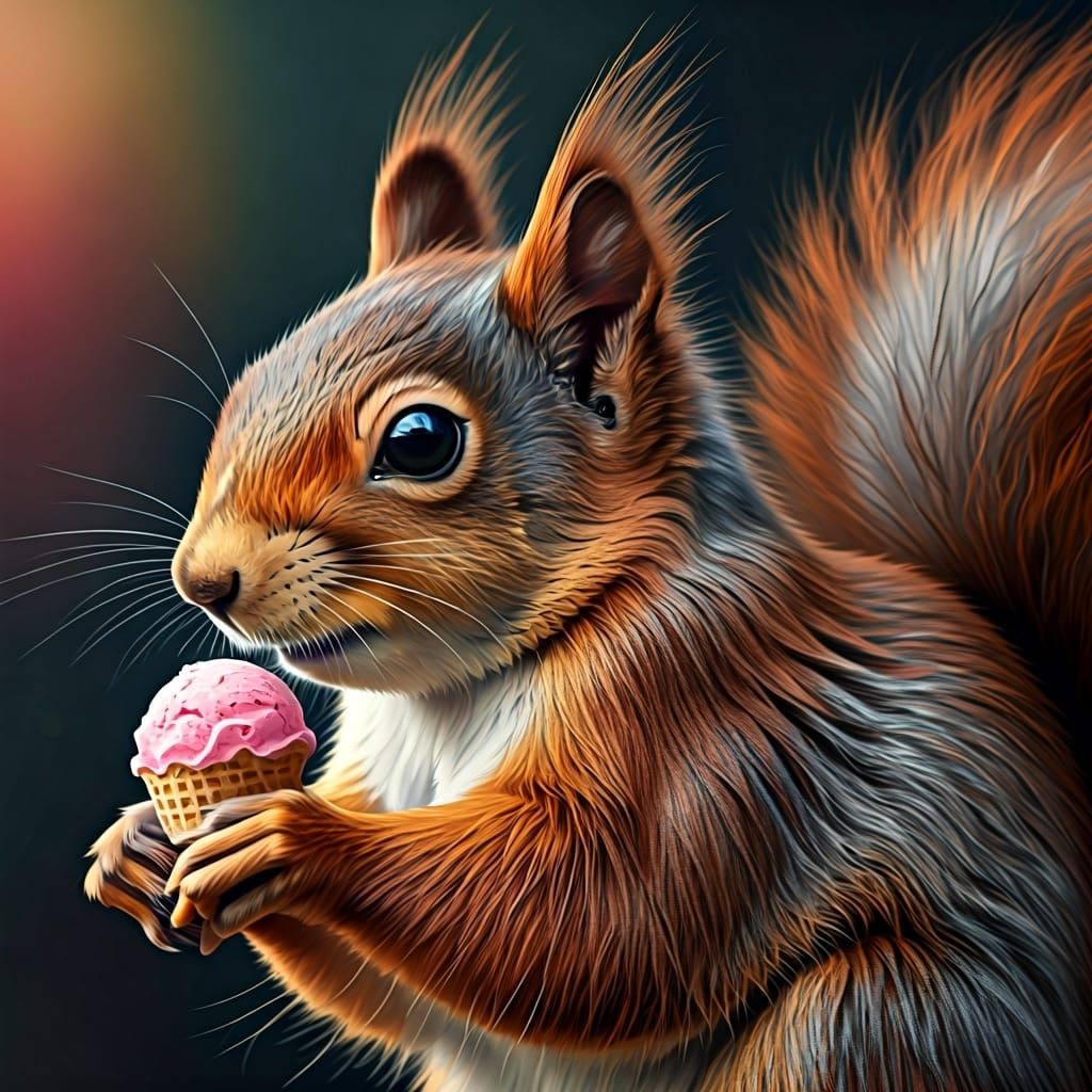 Hyperrealistic Red Squirrel Enjoys Ice Cream