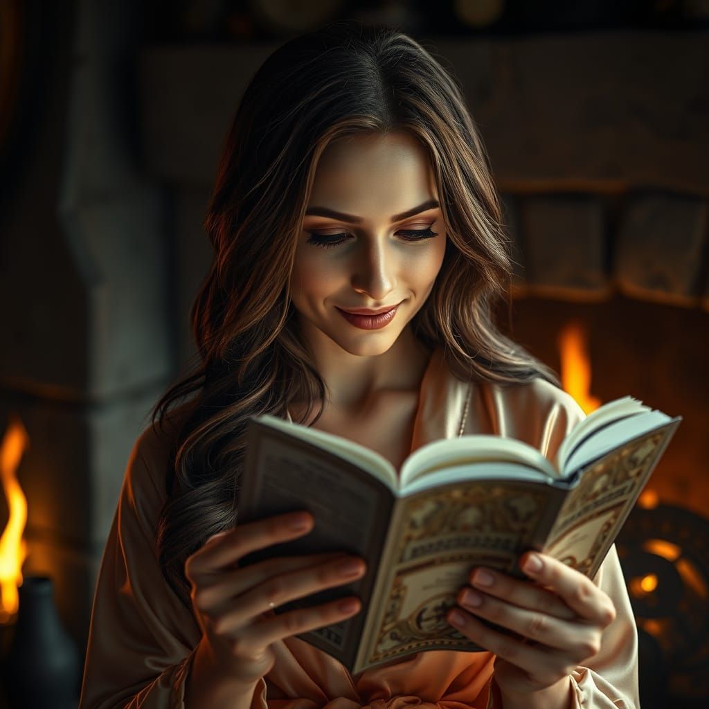 Enchanting Lady Lost in the Flickering Glow of a Winter's Ni...