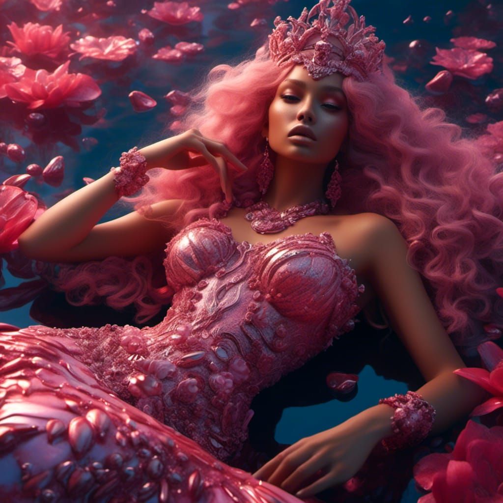 High Fashion Mermaid Goddess in Hyperrealism Style