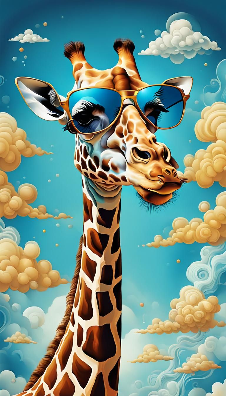 Giraffe in Sunglasses: A Surreal Oil Painting