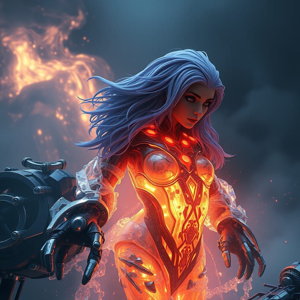 Glowing Figure in Ice with Lavender Hair, Sci-Fi Epic in Cin...