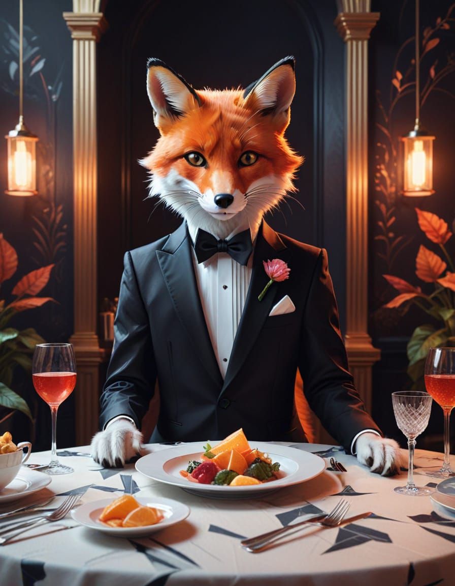 Sophisticated Fox at a High-End Dinner Party