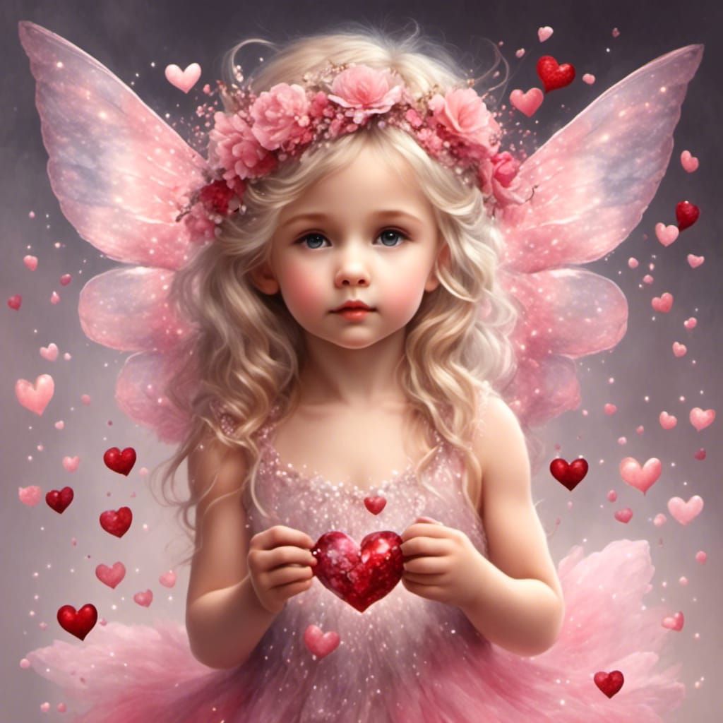Whimsical Valentine's Fairy with Hearts in Digital Art
