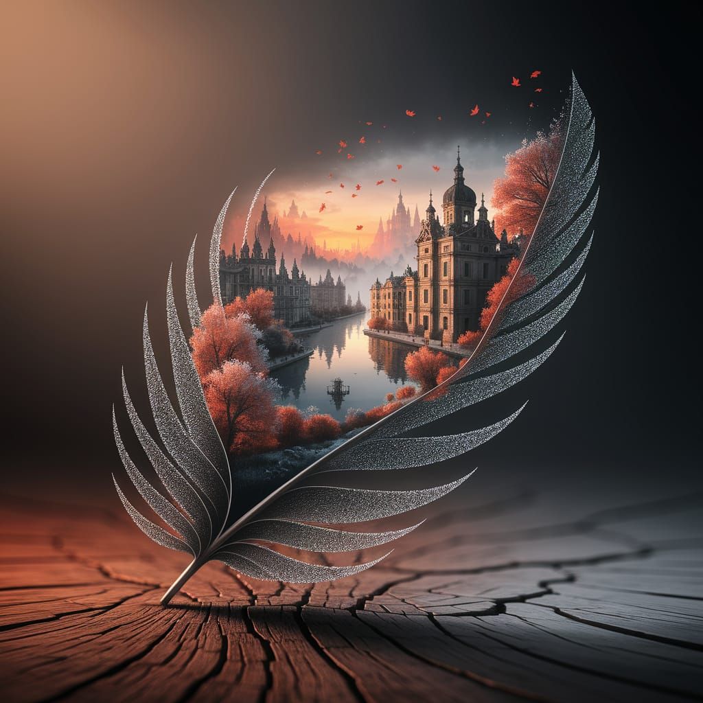 Feather Landscape: Ancient City in Autumn Fog