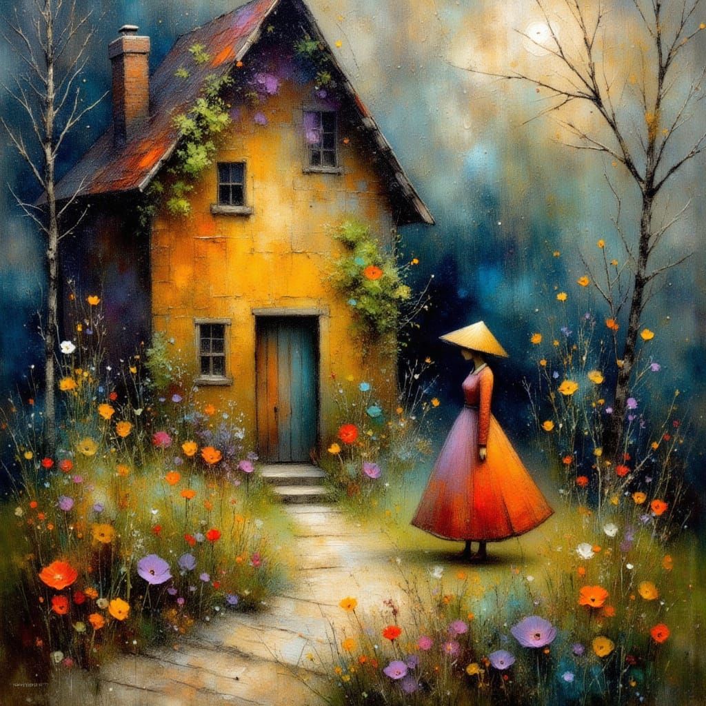 Whimsical Woman's Cottage Amidst a Violent Storm