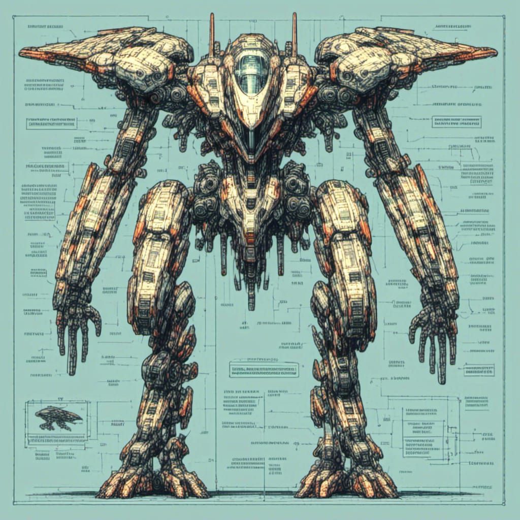 Detailed Mecha Diagram with Intricate Cutaways