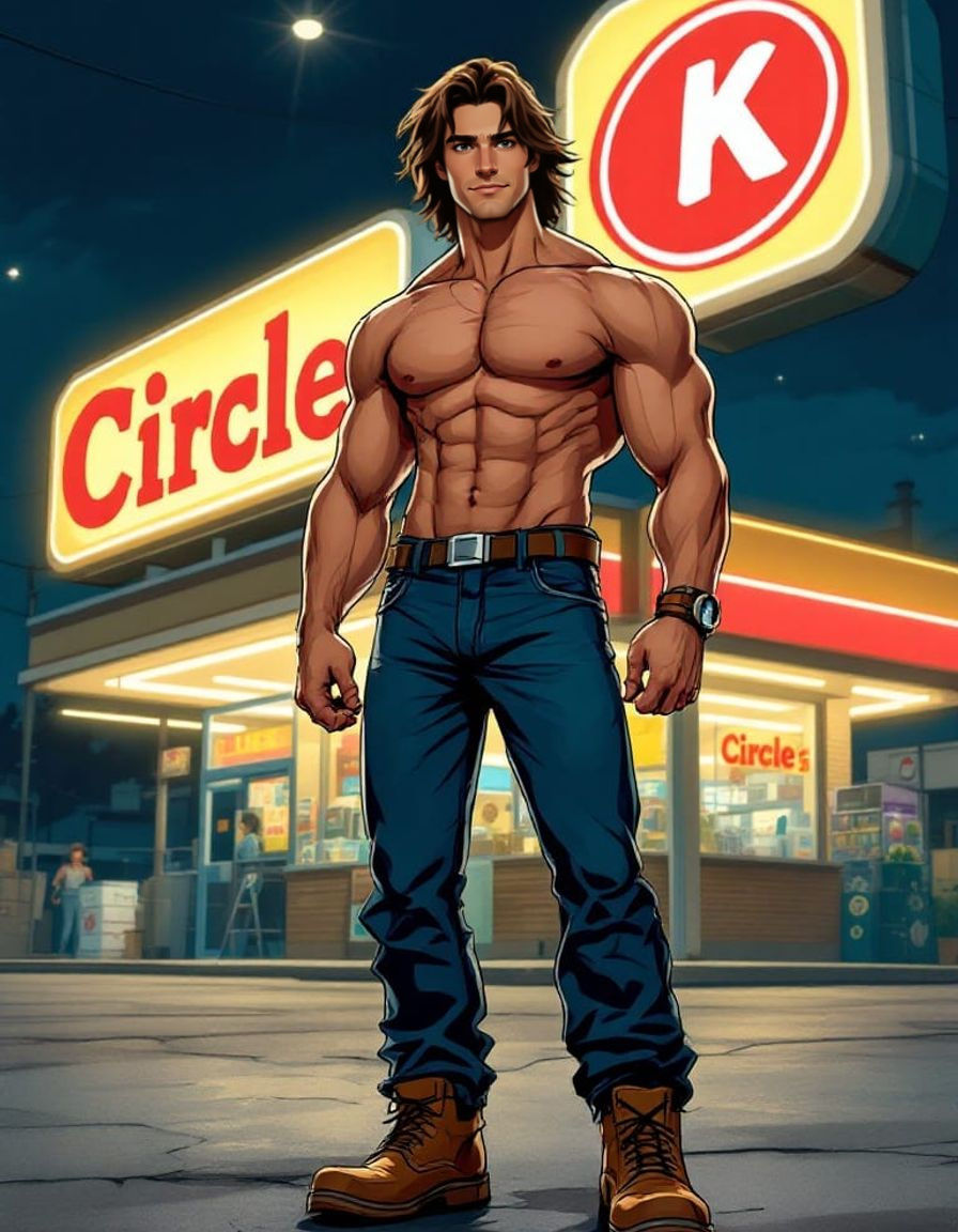 Chiseled Hero in Cel Shaded Disney Cartoon Style