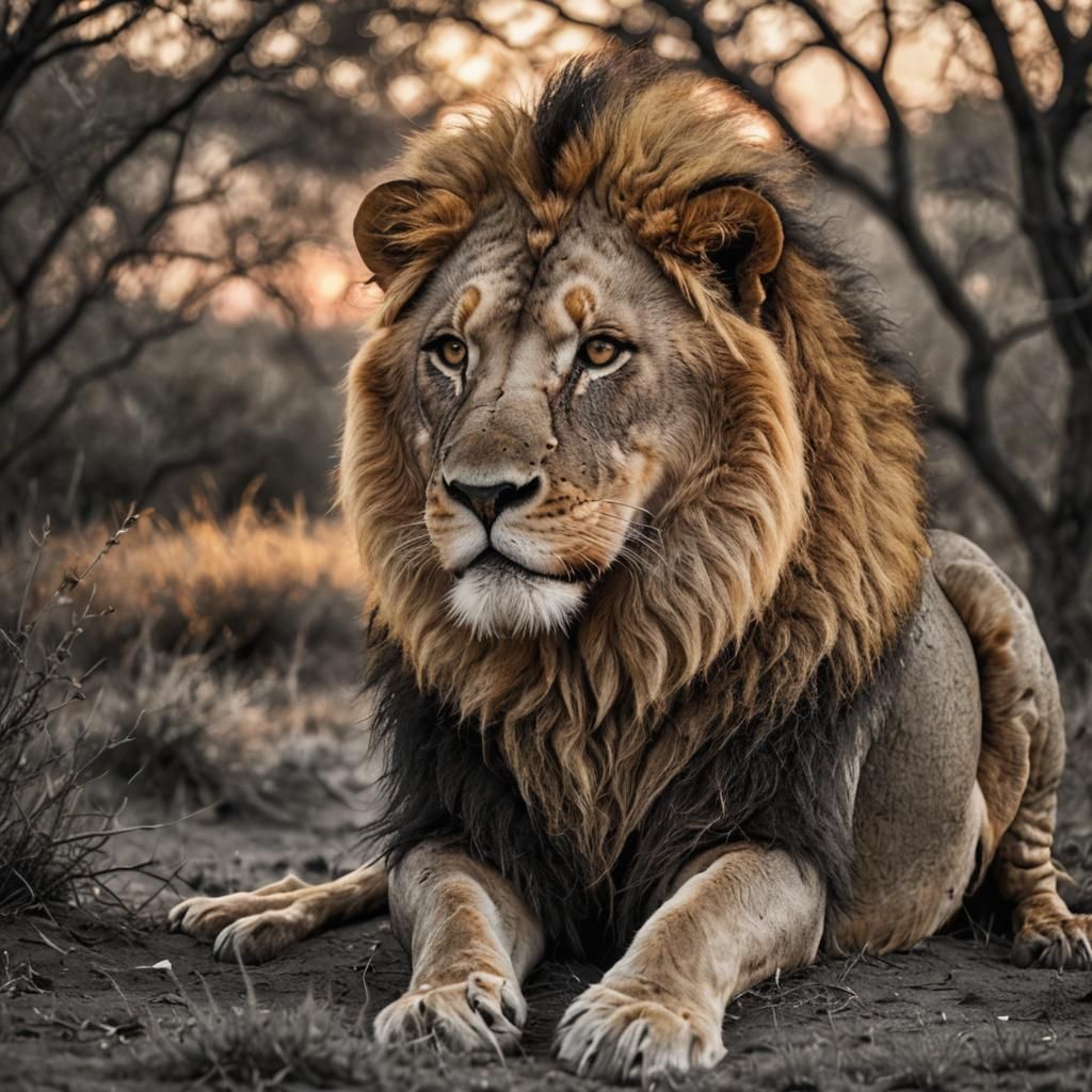 Majestic Lion at Sunset in Selective Color