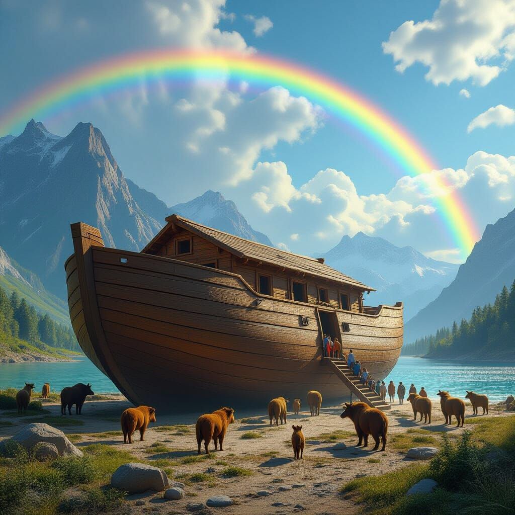 Noah's Ark Emerges: A Hyper-Realistic Biblical Scene
