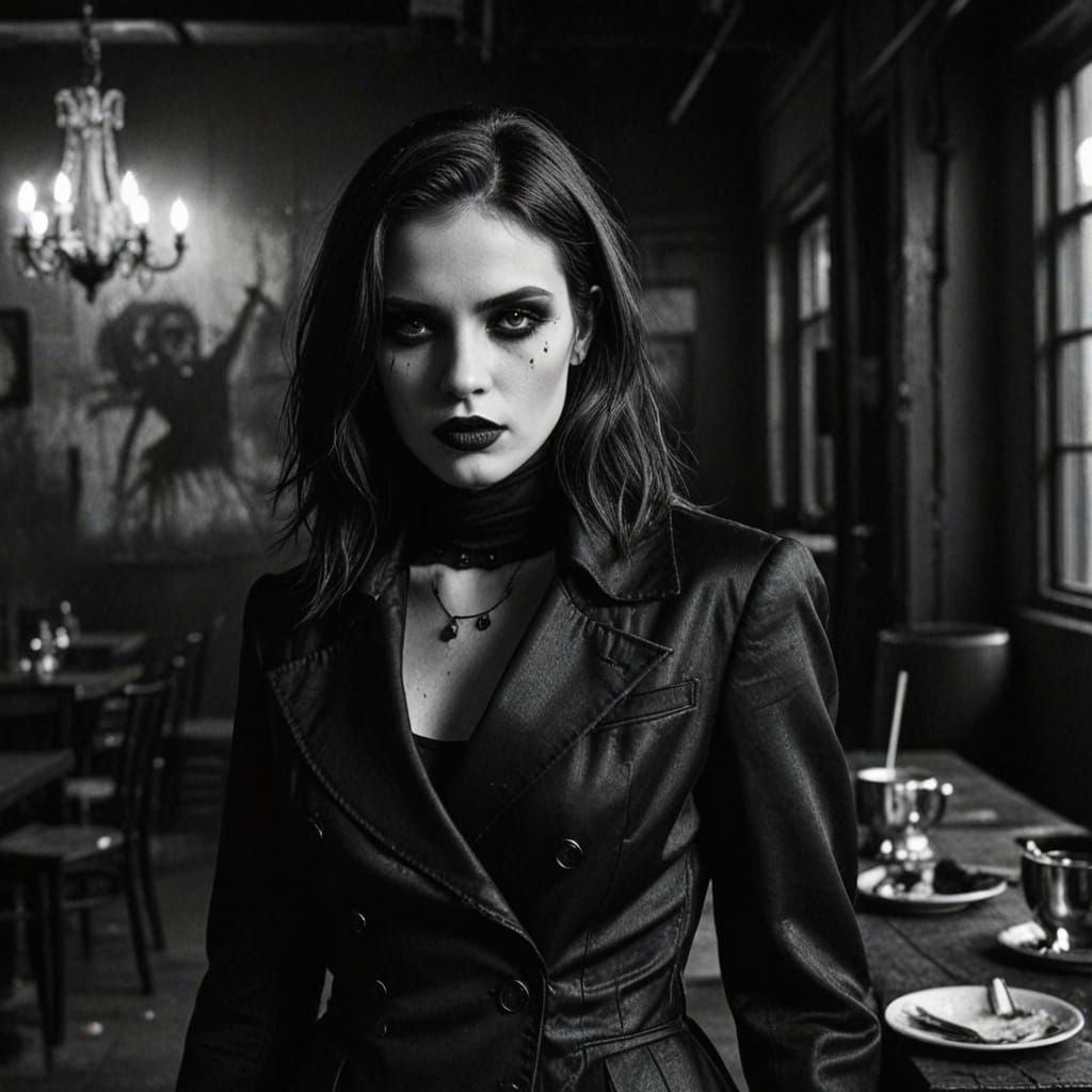 Fashion Model in Gothic Coffee Shop