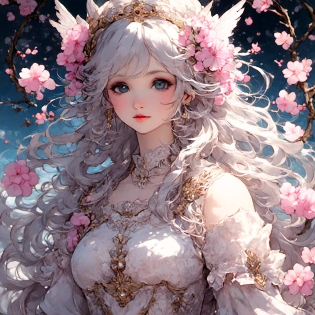 Anime Girl in Cherry Blossom Park