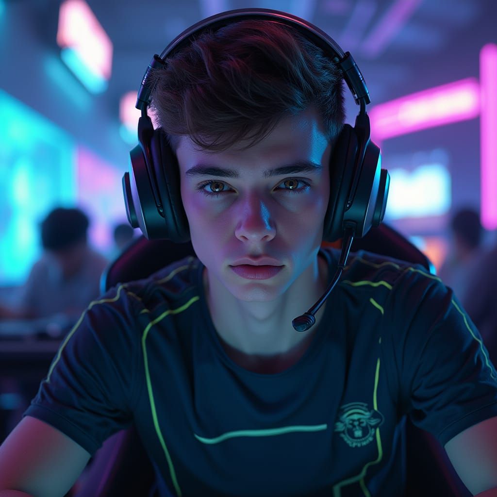 Cyberpunk Gamer in Focused Action