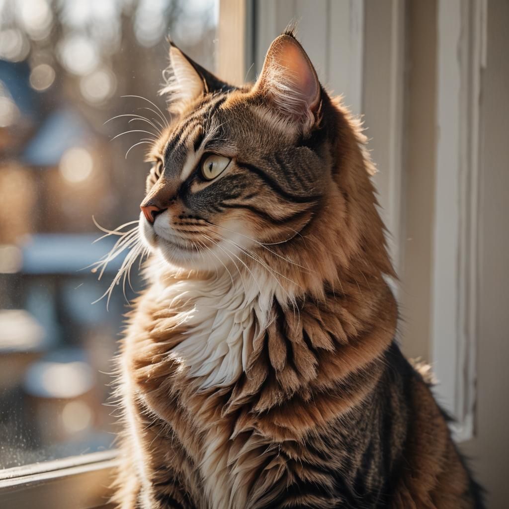 Sunlit Feline Portrait on Windowsill