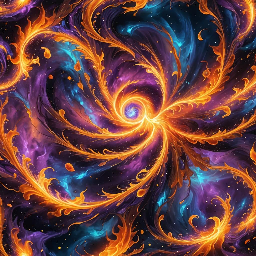 Vibrant Abstract Expression of Flames in Deep Space