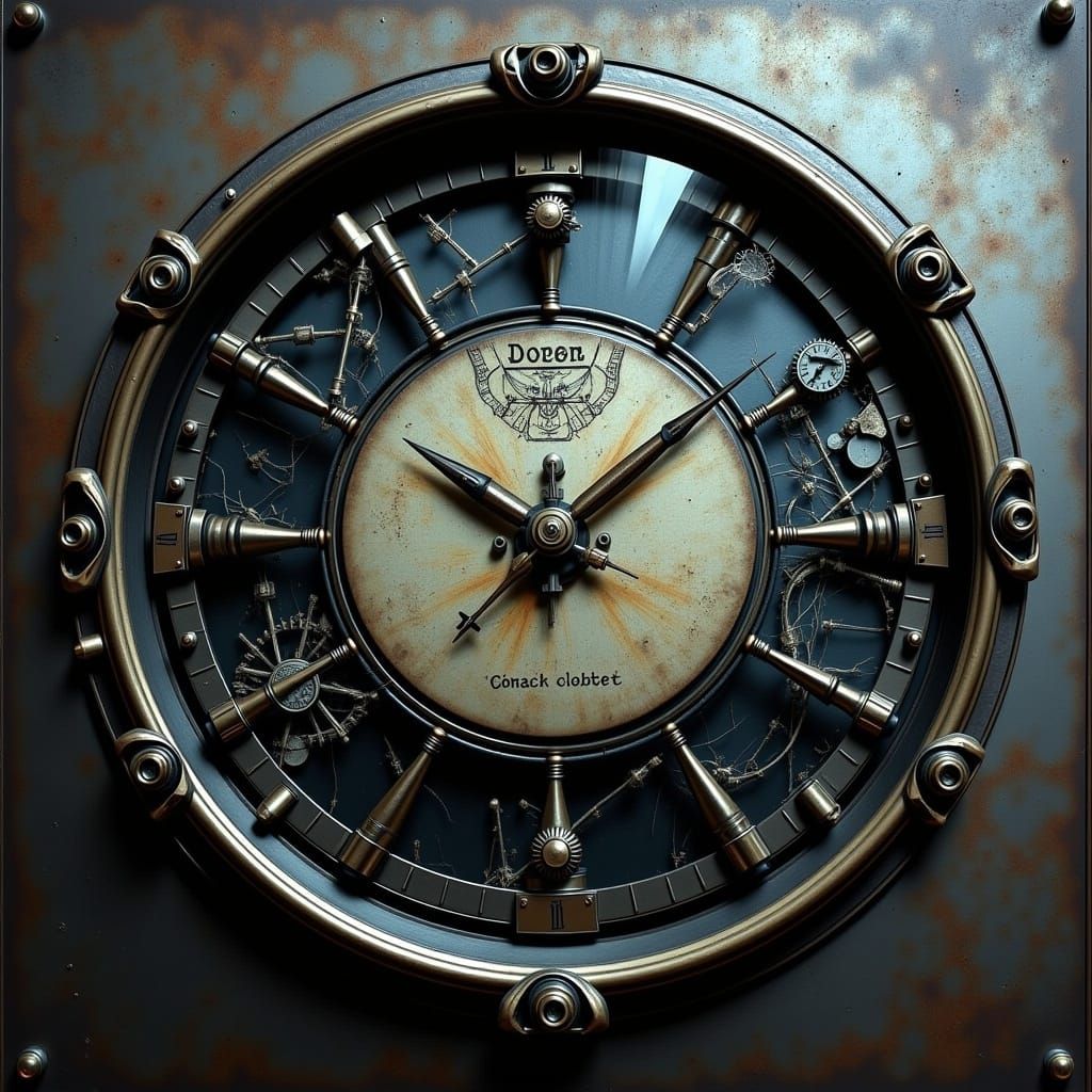 Broken Midnight Clock in Contemporary Steampunk Art