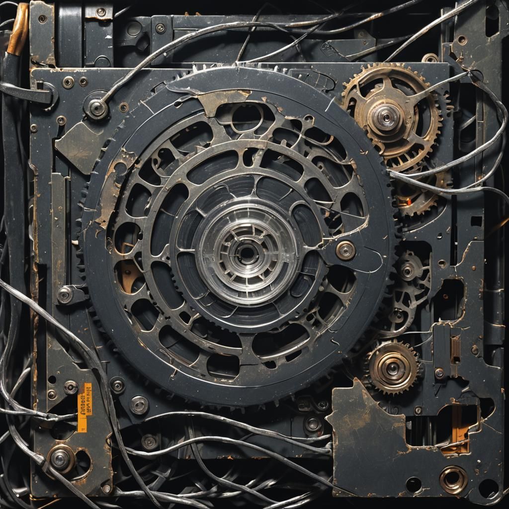 Cassette Tape Gears in Dark Sci-Fi Environment