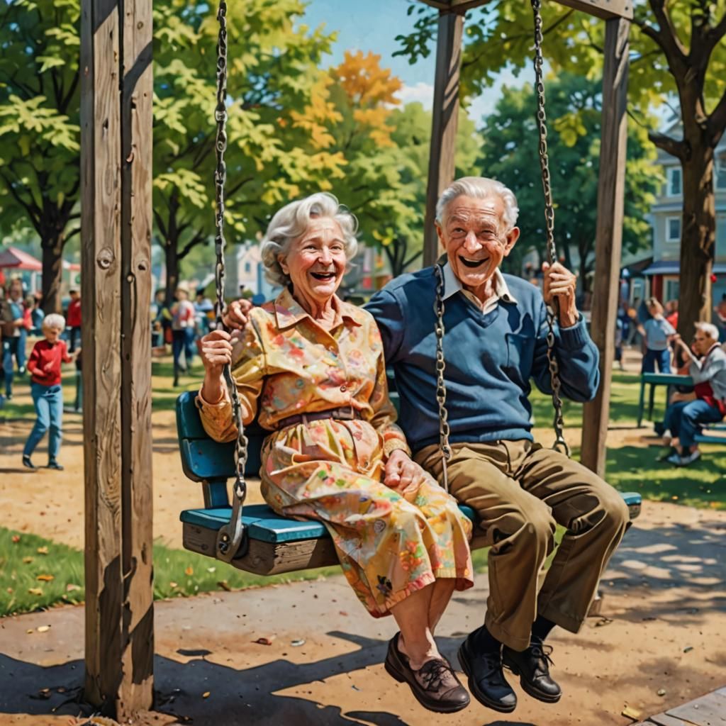 Playground Scene with Child and Elderly Couple