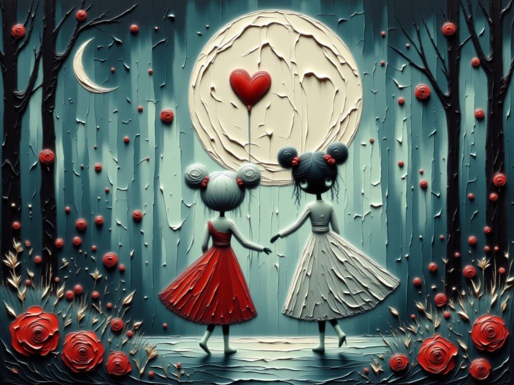 Mystical Moon Child and Mother in Enchanted Forest