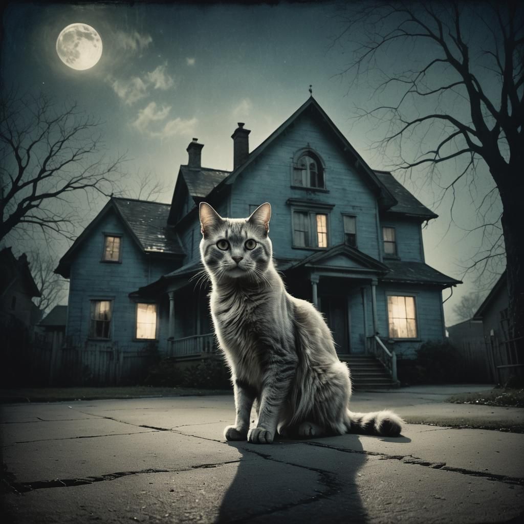 Ghost Cat in Haunted House: Ethereal Sepia Photography