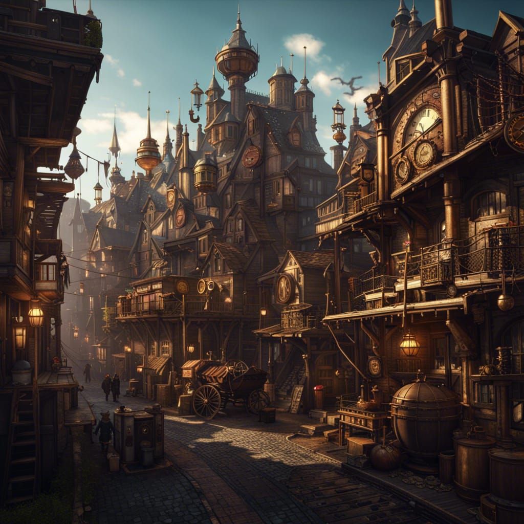 Detailed Steampunk Town in Digital Matte Painting