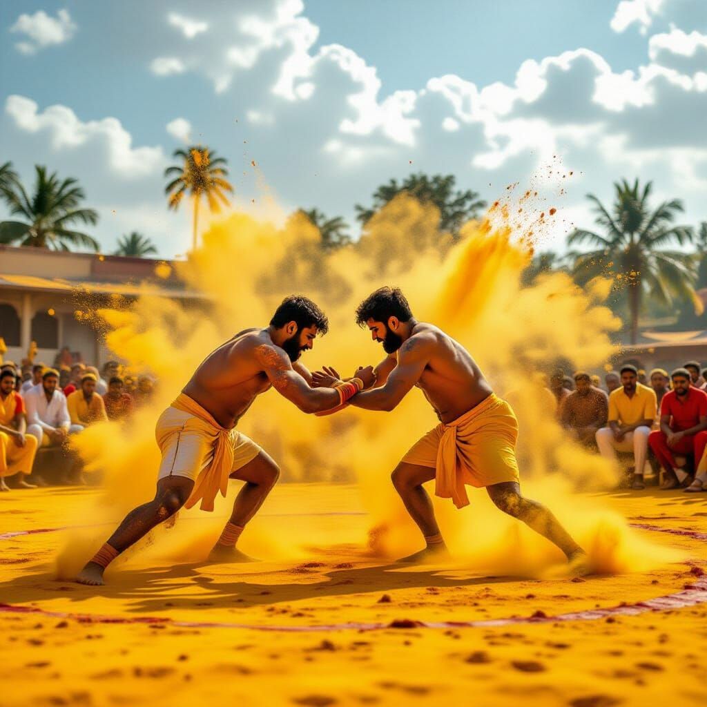 Turmeric Wrestling Match in Golden Light