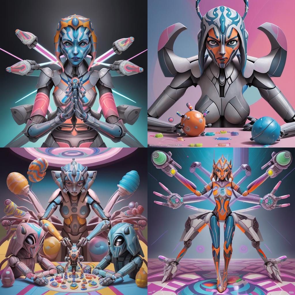 Ahsoka with Robotic Arms in Candy Art Style