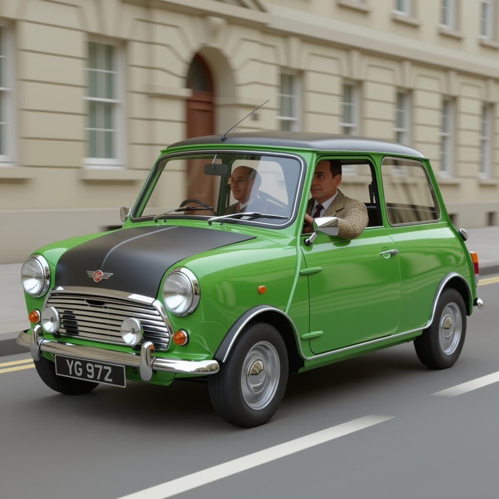 Mr. Bean Drives His Classic Mini Car