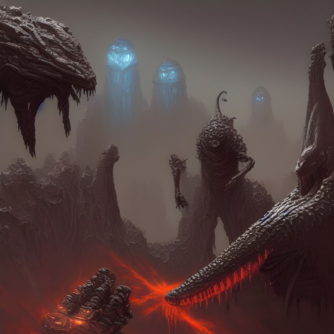 Futuristic Reptilian Golem God Kingdom in Sci-Fi Art