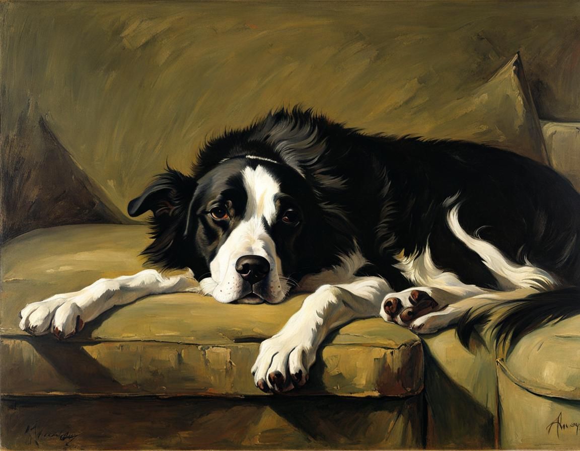 Sleeping Dog in Oil Painting Style