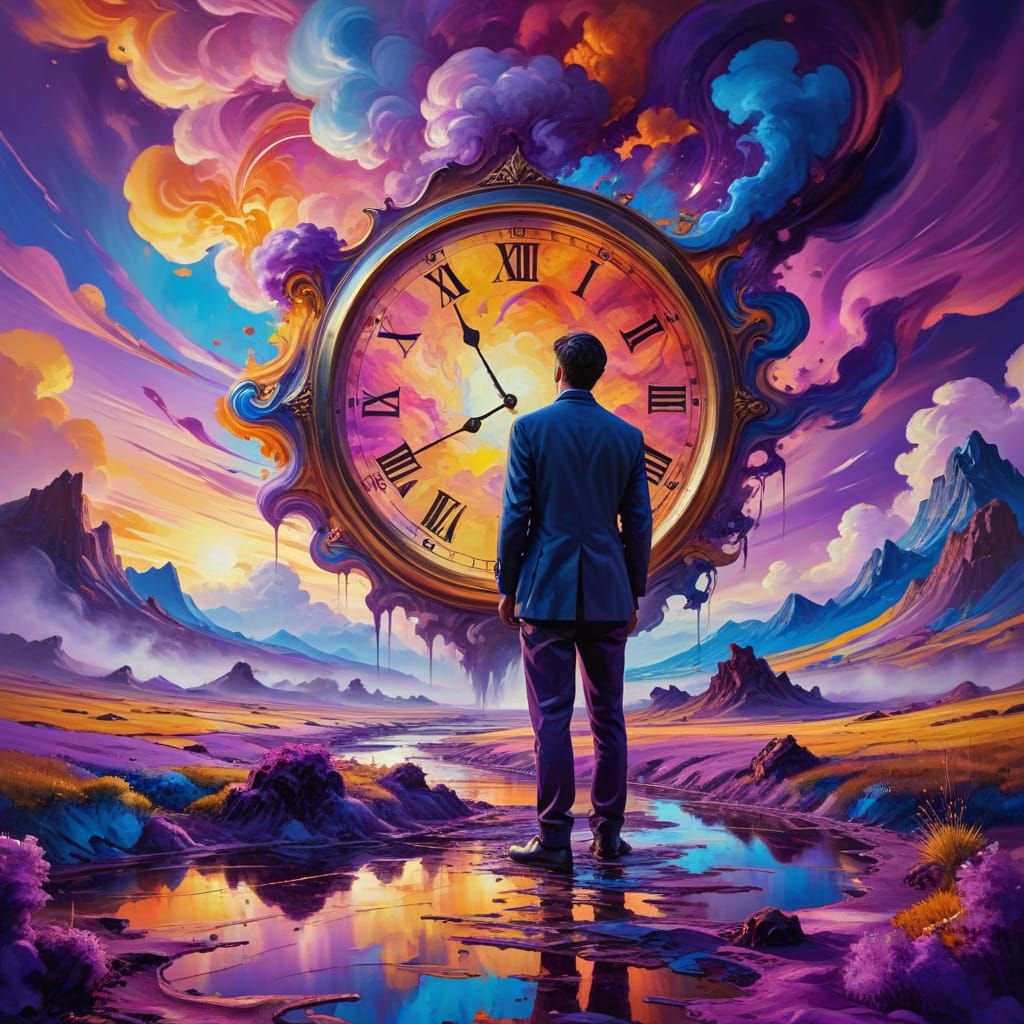 Dreamlike Landscape with Melting Clocks in Fauvist Style