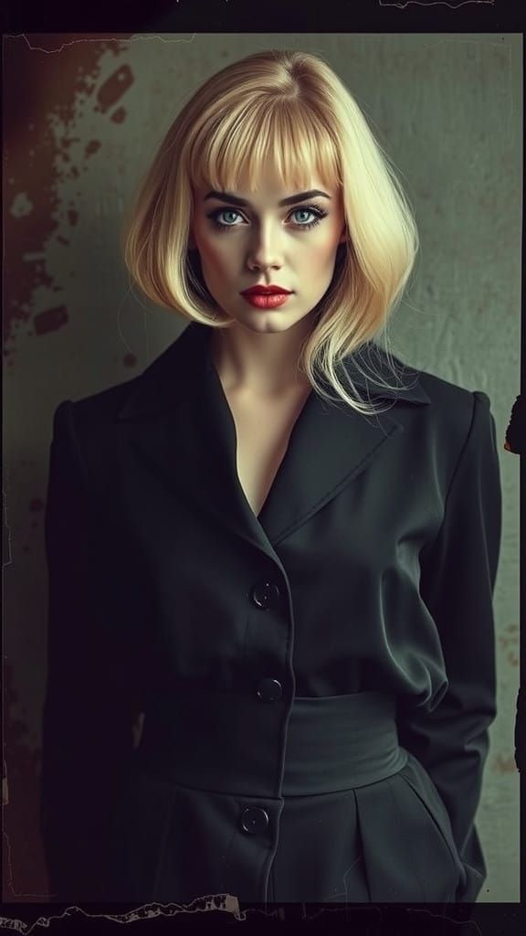 Mysterious 1950s Siren in Distressed Tape Backdrop