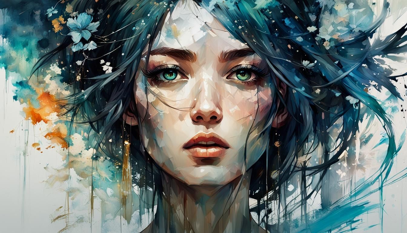 Anime Woman Portrait with Expressive Eyes