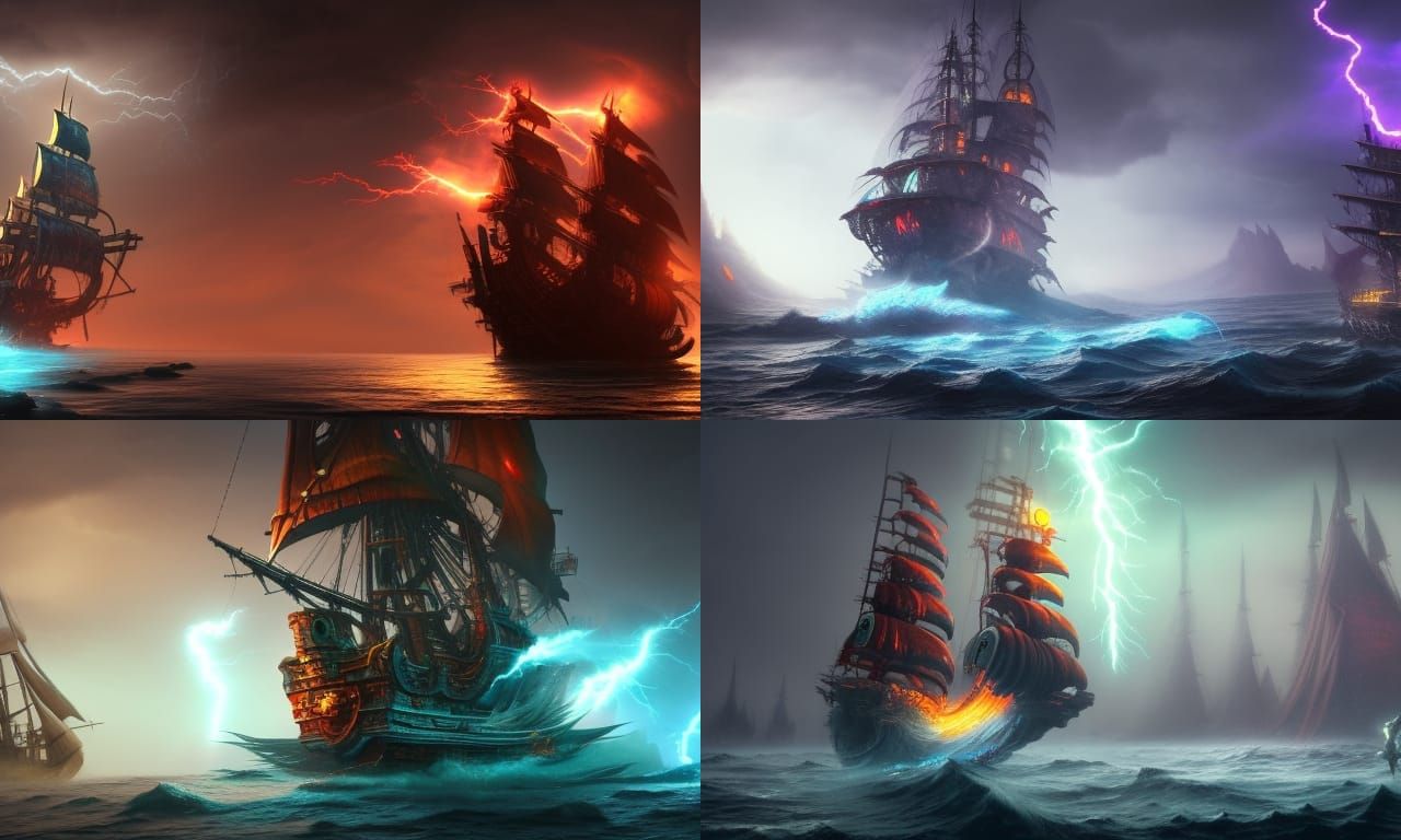 Ghost Pirate Ship with Plasma Lightning