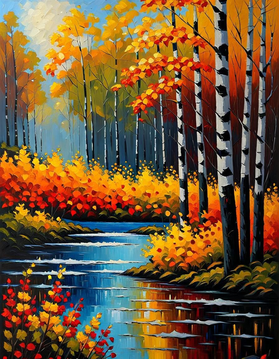 Heavy Impasto Painting of Majestic Autumn Landscape by Mona ...