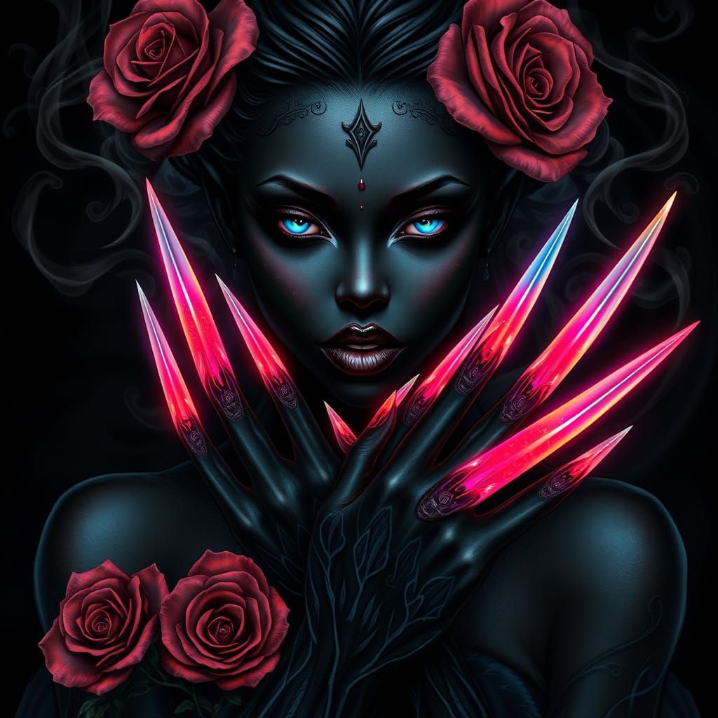 Gothic Fae with Rainbow-Colored Dagger Nails