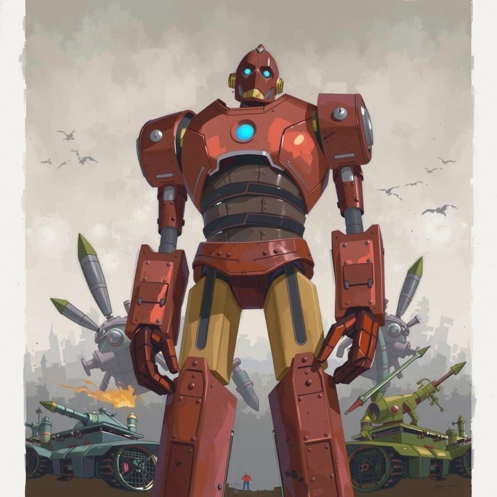 The Tiny Iron Giant in a Far Distance Landscape