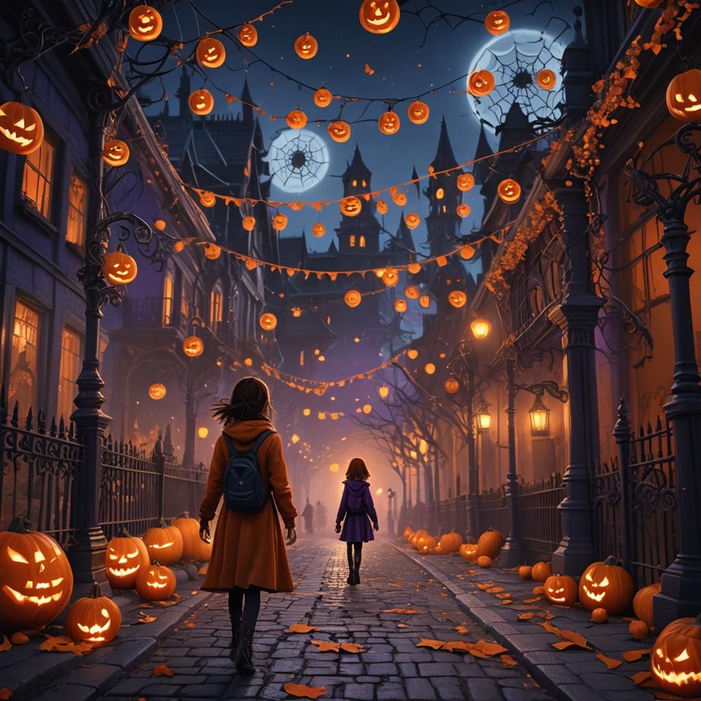 Halloween Night Walk in a Fantasy Landscape