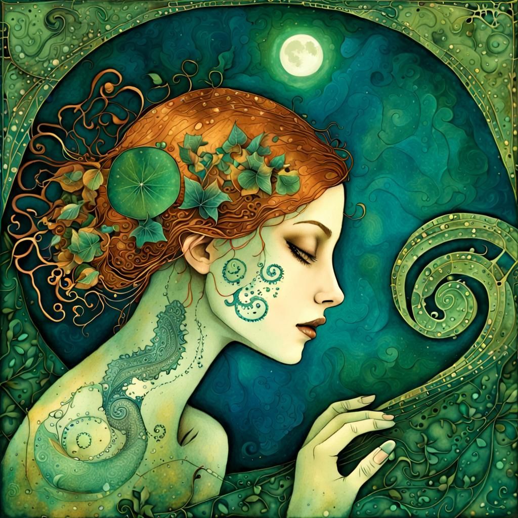 Abstract Woman Portrait with Bioluminescent Geometric Detail...