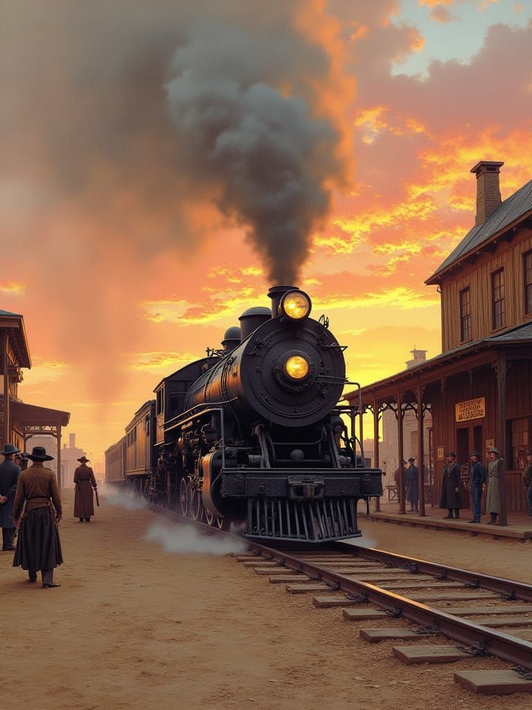 19th Century Steam Train at Sunset