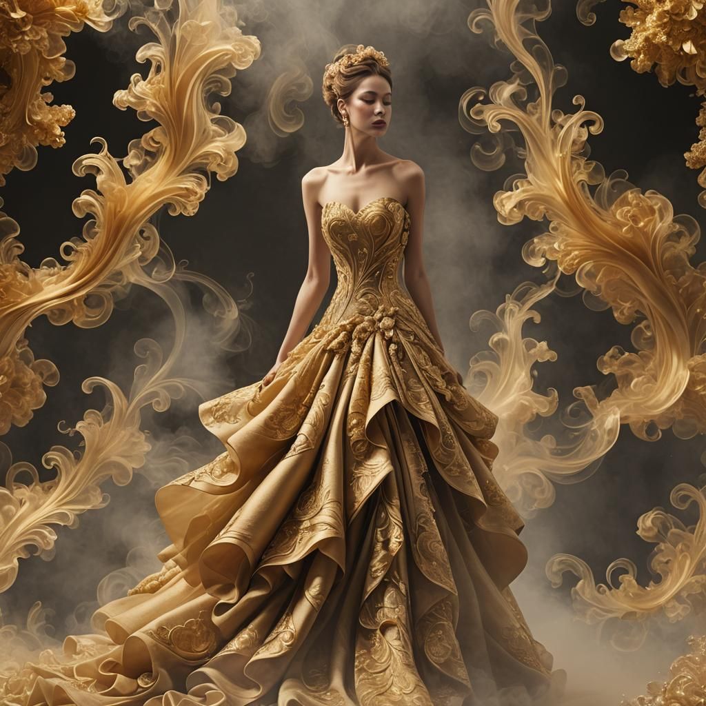 Golden Smoke Gown: An AI Vision of Beauty