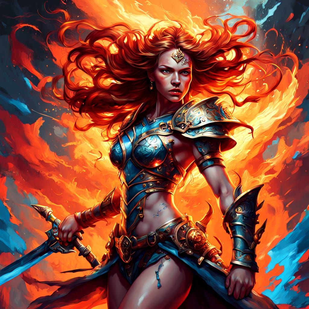 Goddess of War: A Powerful Warrior Princess in Stormy Battle