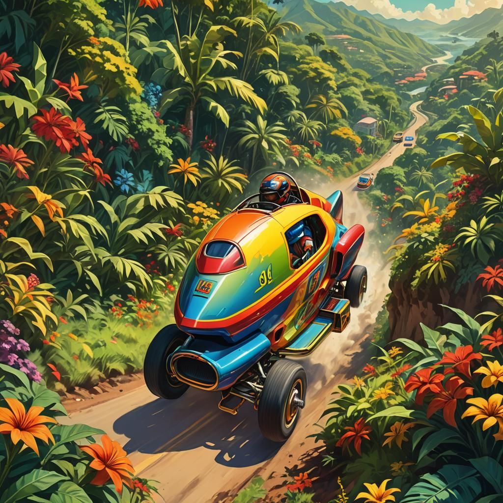 Rasta Rocket Races Down Jamaican Hillside: Digital Art